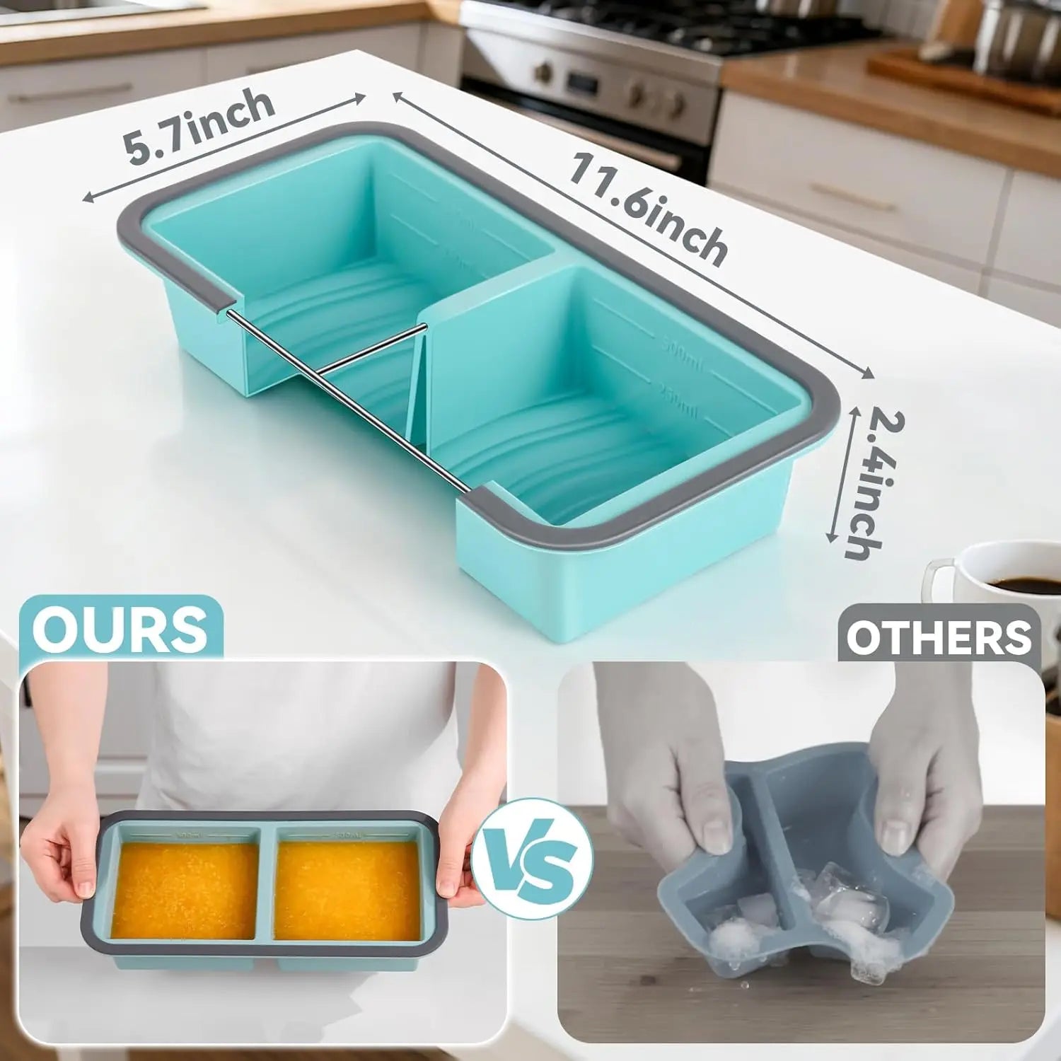 2Pcs Silicone Freezer Tray Container with Lid  Large Capacity Ice Cube Mold Soup Frozen Preservation Box Baking Mold