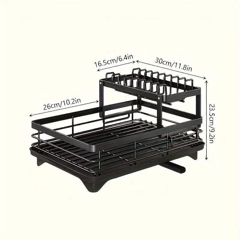2-Layer Elevated Drain Rack with Water Tray – Rust-Proof Dish Organizer for 4-6 People, Home & Commercial Kitchens