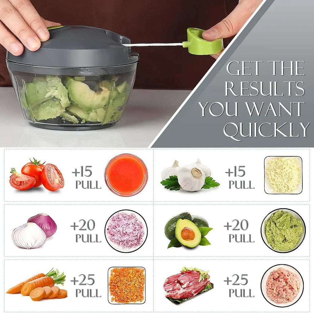 Manual Food Processor, Portable Hand-Pull String Chopper for Veggies, Garlic, Onion, Fruits, Nuts, 500ml Grey